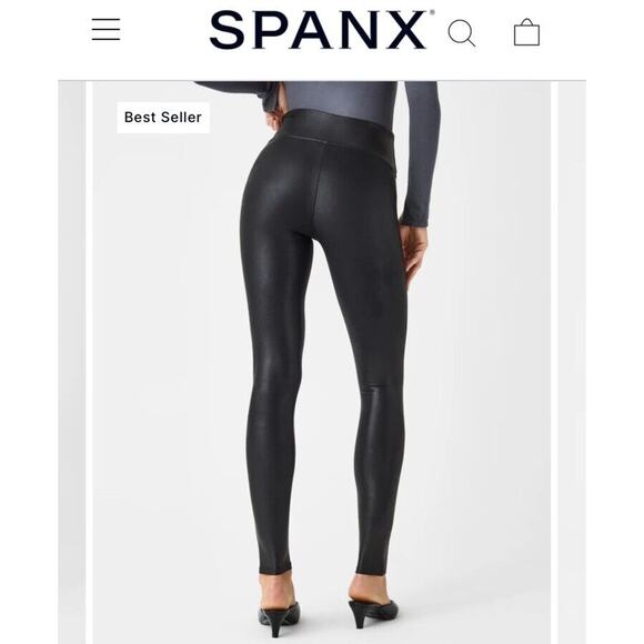 $98 Spanx Women's Black‎ Faux-Leather Leggings Pants Size Medium - Picture 3 of 12